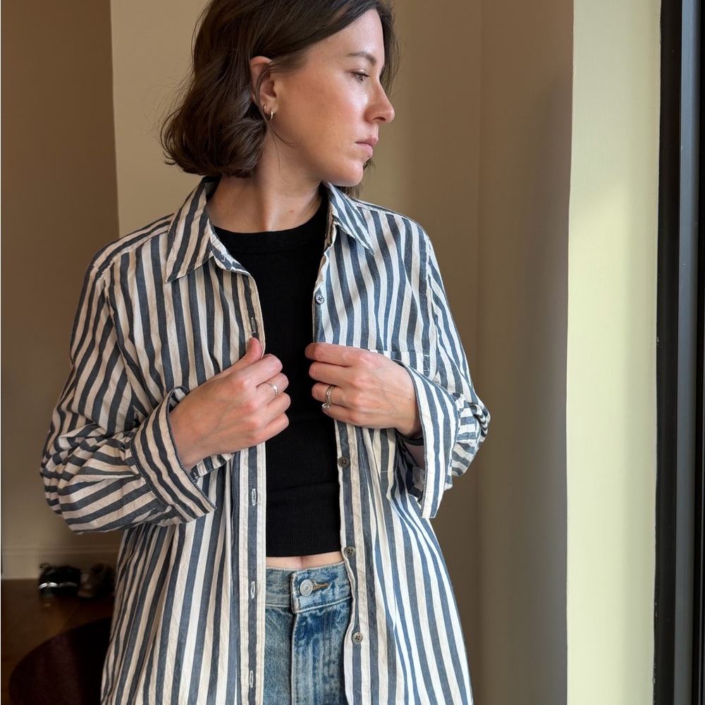 Style & Co. Navy and White Striped Top